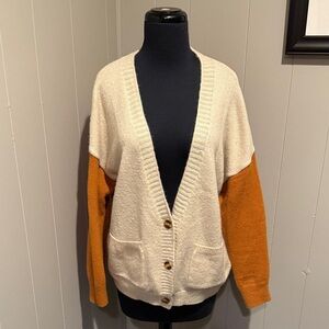 Paper Crane Colorblock V Neck Casual Preppy Cream and Rust Cardigan